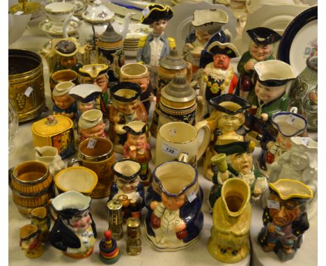 Character Jugs - Beswick (faults), Goebel friar, Tony Wood, etc., various factories and sizes; German stoneware beer steins a