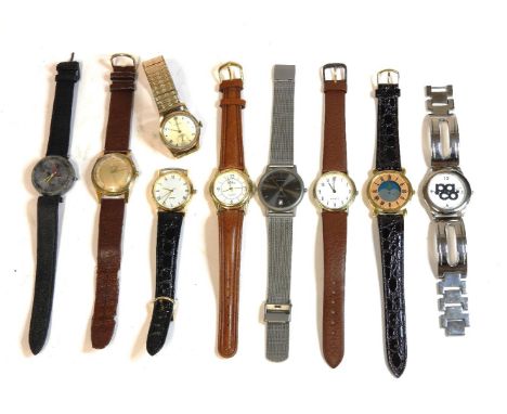 A collection of wristwatches, to include a 9ct gold gentleman's Crusader mechanical watch head, with stainless steel expandin