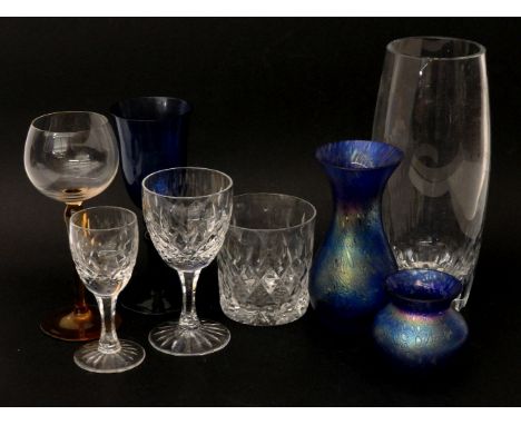 Brierley drinking glasses, two glass vases, iridescent glass, a Wedgwood glass snail, a Royal Doulton figure 'Cissie' HN1809,