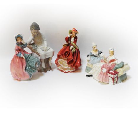 Three Royal Doulton figures, Top O' The Hill; Spring Morning, The Love Letter and a Lladro figure of a boy