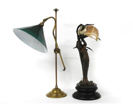 A Gustau Gurschner style lamp base, in the Art Nouveau manner, together with a brass desk lamp