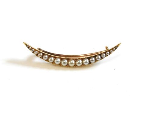 A gold split pearl crescent brooch, c.1900, 4.87g
