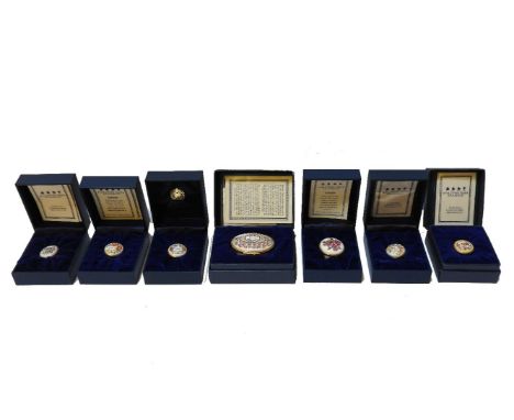 Seven Halcyon Days enamel boxes, including: 1993, 1995-1999. In their original boxes.