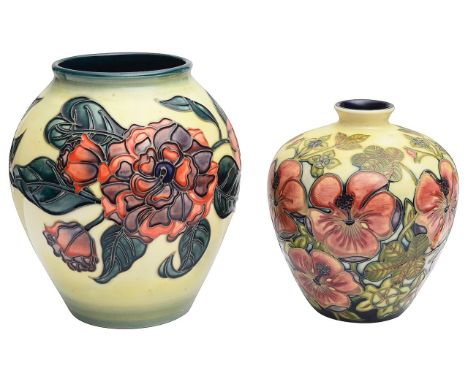 Two modern Moorcroft Design Studio vases first a limited edition Moorcroft Design Studio Rose pattern vase designed by D Hanc