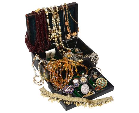 An interesting  collection of costume jewellerycomprising an opal single stone ring, indistinctly stamped "9"; colourless gem