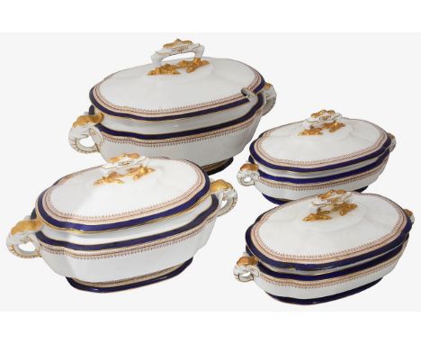 Four Royal Worcester vitreous tureensearly 20th century pattern W6568, the tureens with elephant mask handles, the cover with
