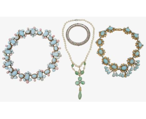 A 1960s necklace by Grosse atelier for Christian Dior with pale blue and pale pink cabochon settings, stamped to clasp "Made 