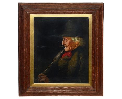 Henry Jones Thaddeus R.H.A (Irish, 1859-1929)'Profile portrait of an elderly gentleman smoking a clay pipe', oil on panel, si