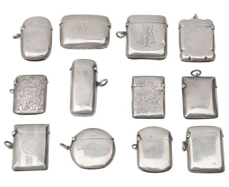 A collection of Victorian and later silver vesta casesvarious, dates, makers marksof varying shape, mostly plain, some bearin