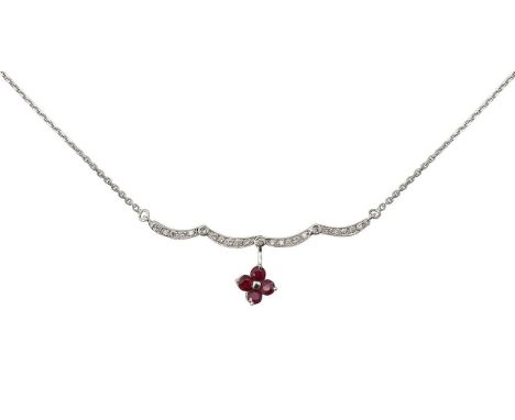 A diamond and ruby pendantof convertible design, on a fancy-link 18ct white gold chain, stamped with hallmarks to tagtotal ap
