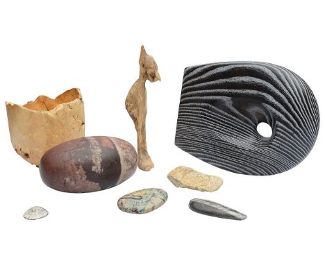 A Contemporary Abstract Wood Sculpture and other itemsfirst abstract sculpture signed ES, together with drift wood sculpture,