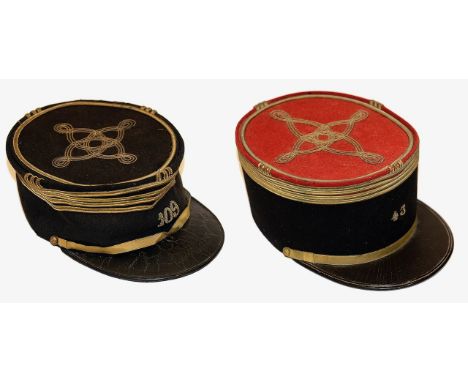 Two French Military Officers Kepiearly 20th centuryfirst an Infantry Officers 'Polo' Kepi for the 43rd Regiment with leather 