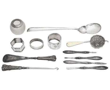 A silver mounted glass table match holder/striker and other itemsfirst marks indistinct to collar, ribbed clear glass spheric