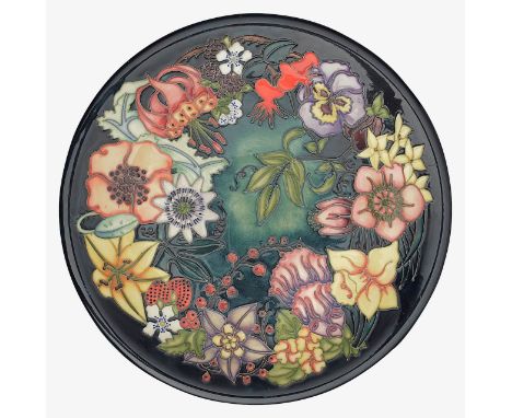 A modern Moorcroft 'Carousel' pattern charger designed by Rachel Bishopnumbered 197, impressed marks and painted mark with ce