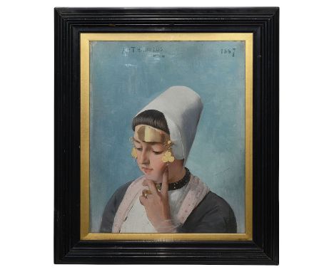 Henry Jones Thaddeus R.H.A (Irish, 1859-1929)'Portrait of a Dutch girl in traditional costume from from Walcheren in the prov