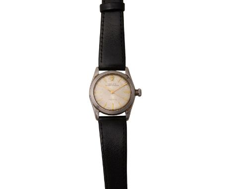 A 1940s gentleman's stainless steel Oyster-Speedking Precision wristwatch circular silvered dial with raised gold hour baton 