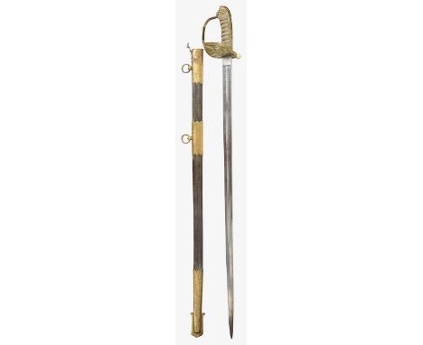 A British Naval Officers 1827 pattern sword by J Gieve &amp; Son c.1900the 79 cm straight flat backed single fullered taperin