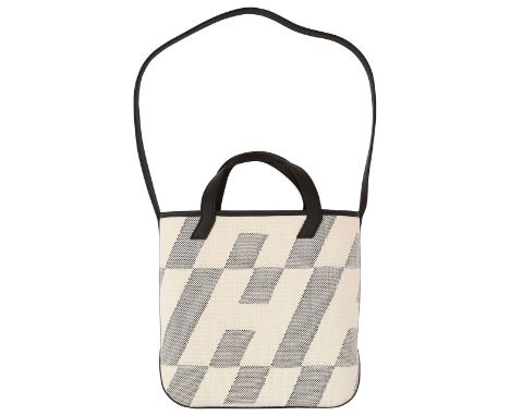 An Hermes Cabas En Biasis 27 black and ecru swift canvas handbagblack and ecru canvas with H design, black leather shoulder s