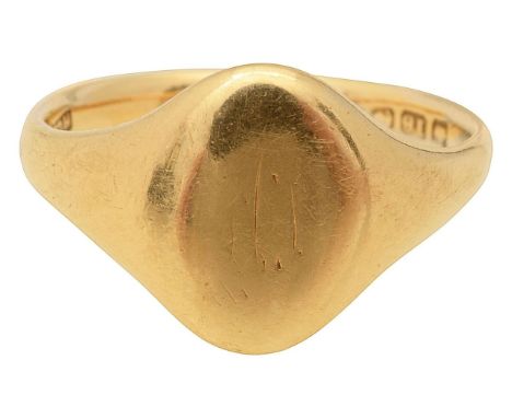 18ct gold signet ring stamped with hallmarks ring size N, total approx. weight 6.7g Condition: