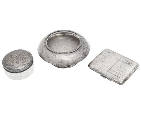 A George V engine turned silver cigarette case and other silverfirst Birmingham, 1926, John Henry Wynn, rectangular, interior