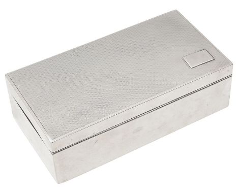 A George V silver table cigarette boxBirmingham, 1927, Adie Brothersrectangular, the hinged domed lid with engine turned deco