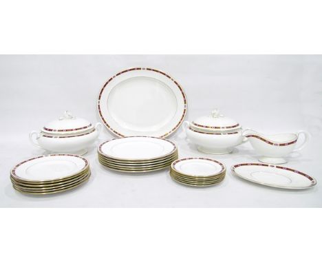 Royal Worcester 'Grosvenor' pattern part dinner service, white with red and gilt border 