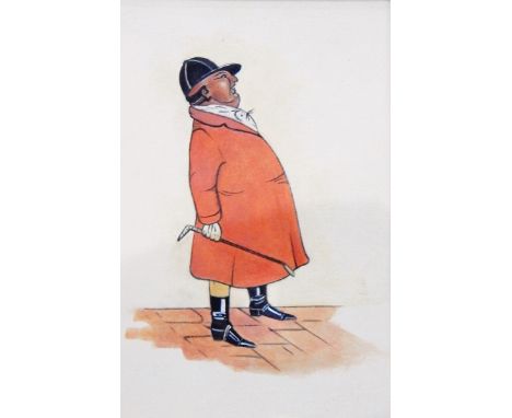 Four framed hunting prints and two caricatures of huntsmen (1 box) 