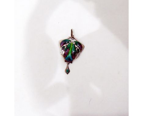 Edwardian Art Nouveau silver and enamel pendant, Birmingham 1909, maker S & E