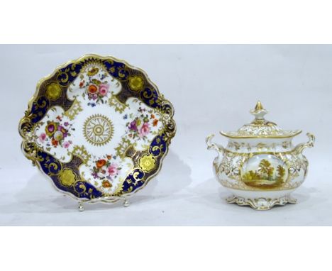 19th century two-handled sucrier and cover printed with vignettes of rural scenes, within a white and gilt decorated ground, 