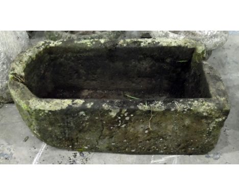 Old stone trough of rectangular form with curved end, length 80cm 