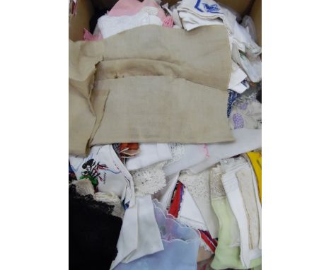 Large quantity of lace and crocheted trimmings and a large quantity of silk and other handkerchiefs, many embroidered, varyin