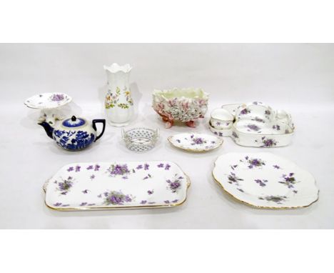 Hammersley 'Victorian Violets' part tea/breakfast serving set including a ceramic basket containing sugar bowl and cream jug,