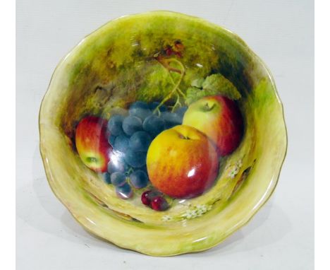 Royal Worcester fruit painted bowl decorated with apples and grapes and signed 'Ricketts', 23cm diameter 