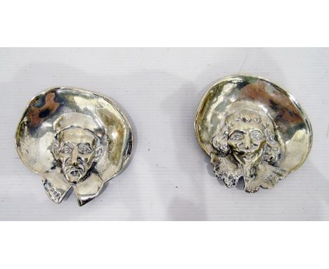 Pair of Victorian silver trinket dishes, London 1881(?), each in the form of a cavalier and a roundhead, 2.35oz gross approx 