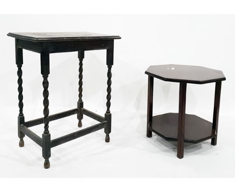Octagonal top mahogany side table on square supports with under-shelf, 50cm and an oak rectangular top occasional table on tu