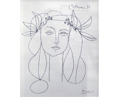 After Picasso Print Portrait of a young girl with flowers in her hair, 82cm x 66cm 