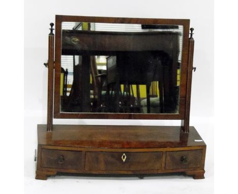 Georgian style mahogany swing-frame dressing table mirror with bowfront box base enclosing three drawers, on ogee bracket fee