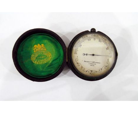 Negretti & Zambra brass pocket barometer inscribed 'Negretti & Zambra, London 19001', in leather-bound case 