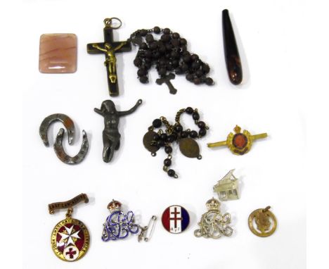 Quantity of enamel brooches to include St John's Ambulance for Service, AVF, Royal Engineers, a crucifix and a Common Prayer 