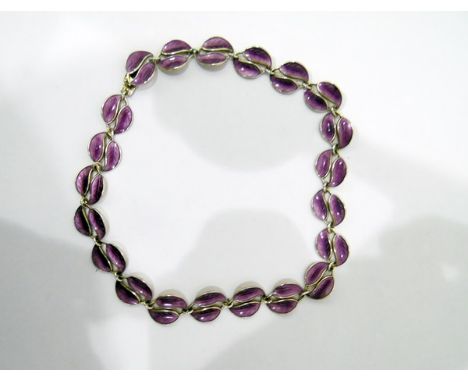 Norwegian David Andersen silver and enamel necklace of double leaf links enamelled in purple
