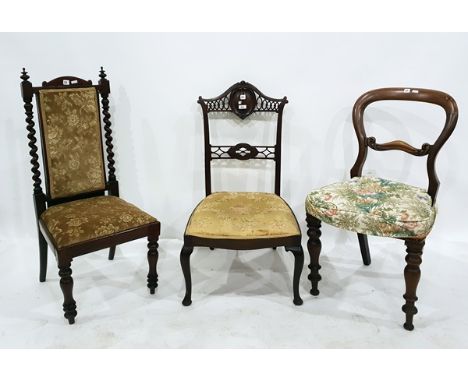 Victorian mahogany revolving piano stool on scroll tripod supports, a Victorian mahogany balloon back dining chair, an oak ch