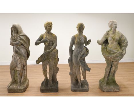 A SET OF FOUR 18TH CENTURY NORTH EUROPEAN CARVED MARBLE FIGURES EMBLEMATIC OF THE FOUR SEASONS (4)Each approximately 170cm hi