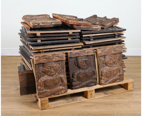 A SET OF THIRTY-TWO CARVED WALL PANELS OF AFRICAN DESIGN (32)21st Century 
Each 59cm wide; 59cm highCondition report:&nbsp;Pl