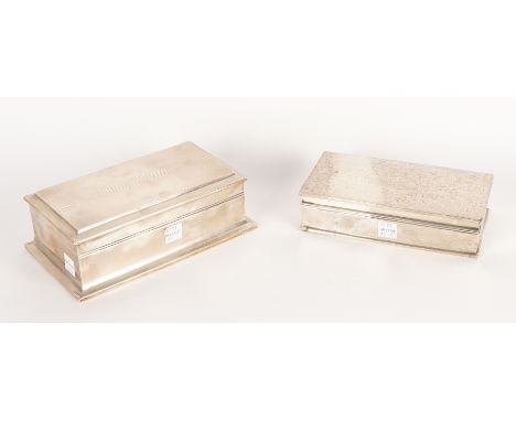 TWO SILVER RECTANGULAR TABLE CIGARETTE BOXES (2)The largest, wooden lined within, the exterior engine turned, hallmark rubbed