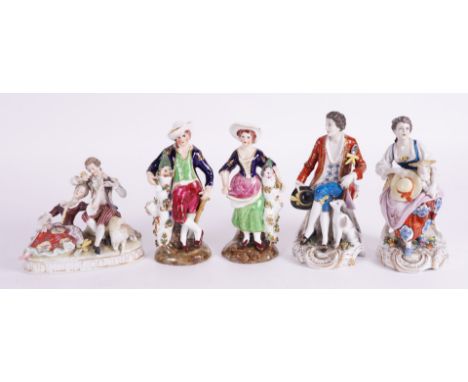 A GROUP OF ENGLISH AND CONTINENTAL PORCELAIN FIGURES19th and early 20th century
Comprising; a pair of Staffordshire figures o