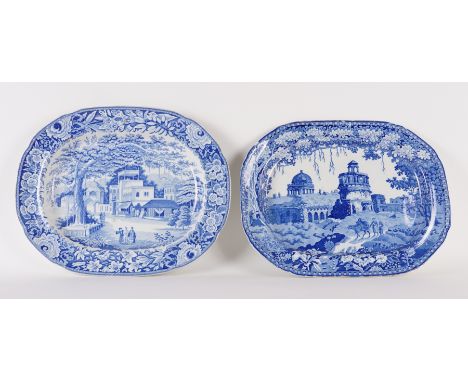 TWO STAFFORDSHIRE BLUE AND WHITE PRINTED SERVING DISHES (2)Early 19th century
Comprising a Rogers dish with the `Monopteros' 