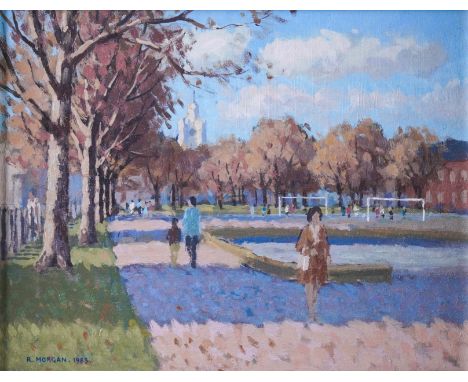 RONALD MORGAN (BRITISH, B. 1936)A Park in East London
signed and dated 'R. MORGAN. 1983.' (lower left)
oil on board
22 x 28.5