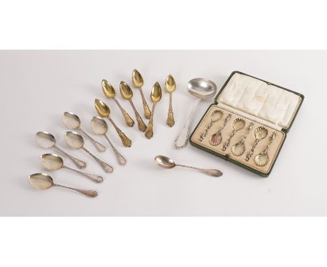 A GROUP OF FOREIGN AND PLATED WARES (20)Comprising; a set of six French gilt spoons, a set of six French sundae spoons, a set