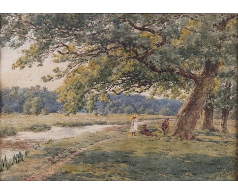 FREDERICK PARKS (BRITISH, ACT. 1890-1927)Children playing by a stream
signed 'F. PARKS' (lower right)
watercolour
18 x 25cm