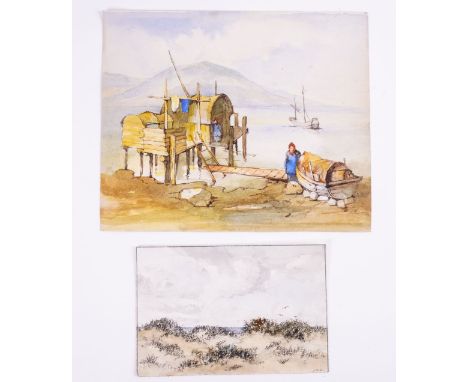 ASIAN SCHOOL (4)Jetty with fisherfolk
watercolour
22.5 x 27cm
together with A Chinese tea ceremony; A coastal scene attribute